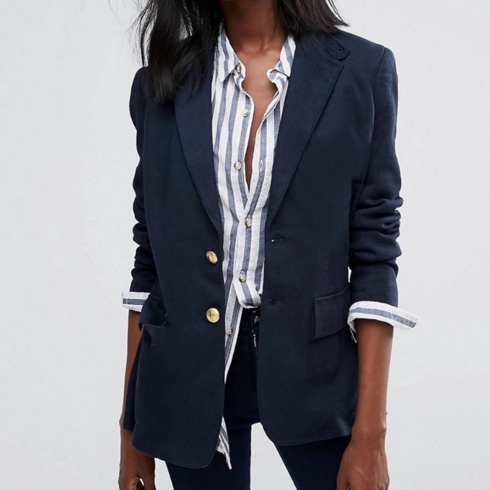 Ralph Lauren Wool Blend Two Button Blazer Navy Blue Gold Crest Buttons 20W NWT